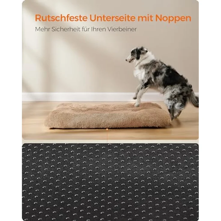 Feandrea Hundebett, Hundekissen, Flauschige Hundematte, Langer Plüsch, 122x74 cm, weiche Polsterung, waschbar, multifunktional, Kamelbraun PGW204K01 – Bild 7