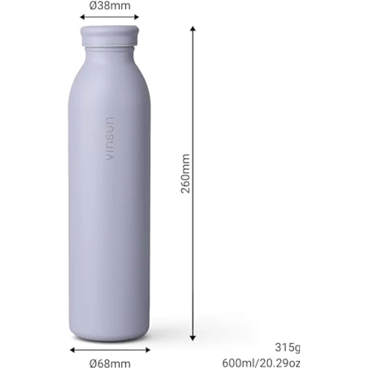Vinsun Isolierflasche Edelstahl Flasche 600ml, Thermoflasche doppelwandig isoliert BPA frei, Auslaufsicher, Kohlensäure geeignet, bruchsicher, Kalt- & Heißgetränk – Bild 4