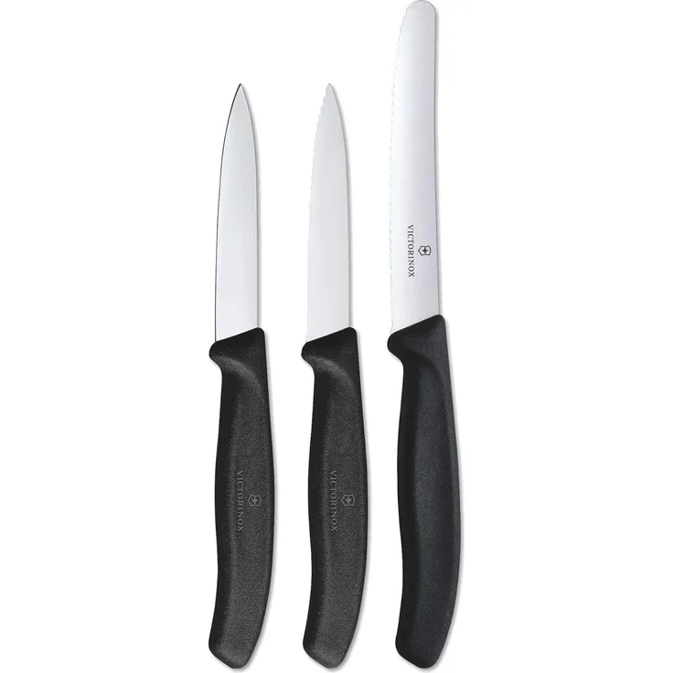 Victorinox Swiss Classic Gemüsemesser-Set, 3-teilig, gerader Schliff, Extra Scharf, Robuster Kunststoffgriff, schwarz