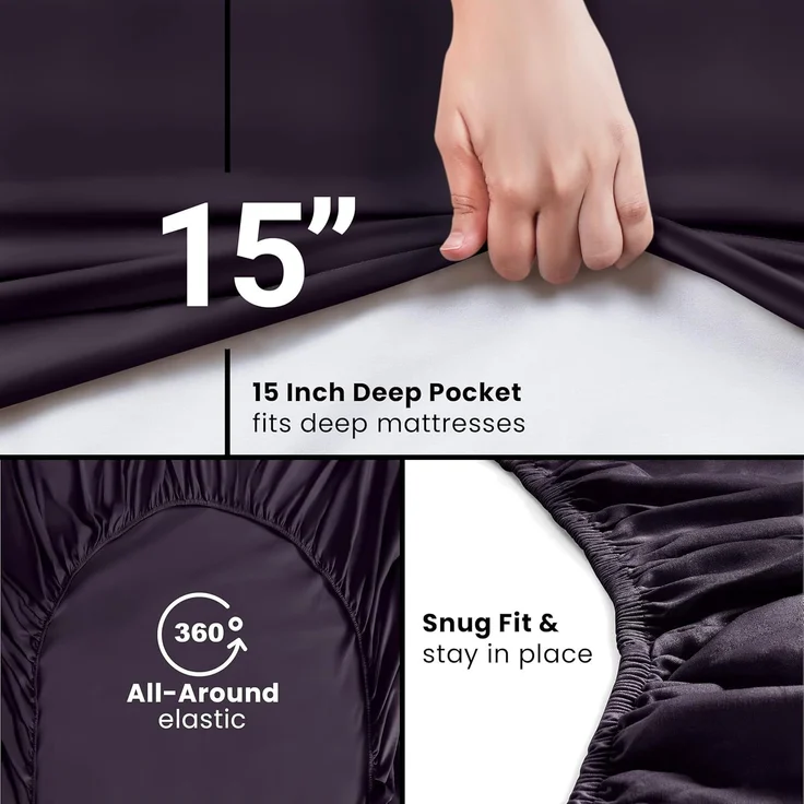 Utopia Bedding Spannbettlaken für Doppelbett, tiefe Taschen, weiche Mikrofaser, schrumpft und lichtbeständig, pflegeleicht, nur 1 Spannbetttuch, Violett – Bild 3
