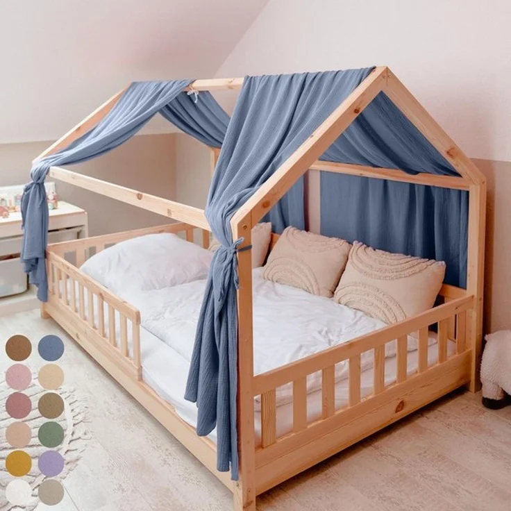 lilimaus Betthimmel Hausbetthimmel Baumwoll Musselin Betthimmel Kinder Hausbett 2er Set, Stilvolle Musselin-Deko für Kinderzimmer, ideal als Geschenkidee – Bild 4