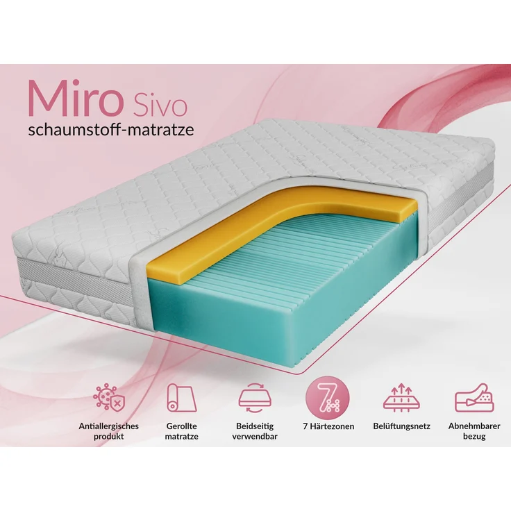 Kaltschaum matratze H2 mit Visco, Höhe 21 cm, Rollmatratze für Allergiker, 7 Zonen, abnehmbarer, waschbarer Bezug - 180 x 200 cm - MIRO - SIVO – Bild 2