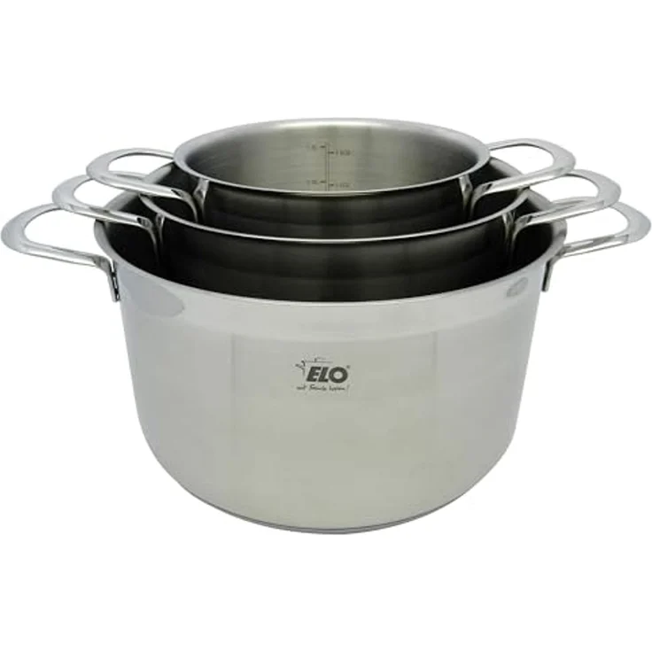 Elo Topf-Set Top Collection, Edelstahl 18/10 (Set, 9-tlg, je 1 Fleischtopf 16/20/24 cm, Bratentopf 20 cm, Stielkasserolle 16 cm), Induktion – Bild 3