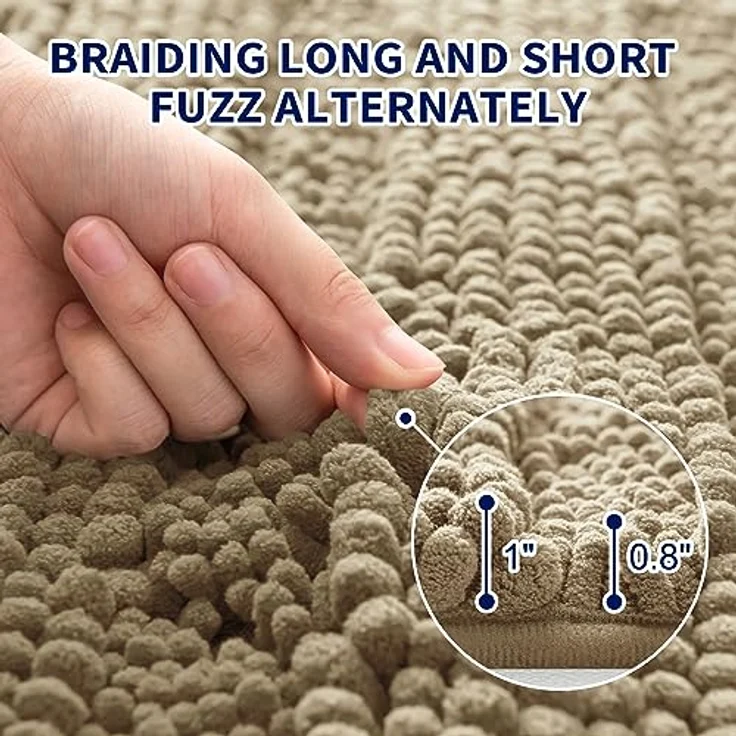 SUBRTEX Badezimmerteppich, Chenille, weich, rutschfest, gestreift, Plüsch-Badvorleger, Teppiche für Badezimmer, wasserabsorbierend, schnell trocknend, maschinenwaschbar (Sandfarben, 40,6x61 cm) – Bild 5
