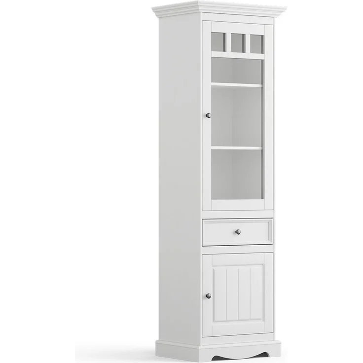 Vitrine Belluno Elegante Glasvitrine 59,5x44x190cm Massivholz gebeizt Farbe: weiß