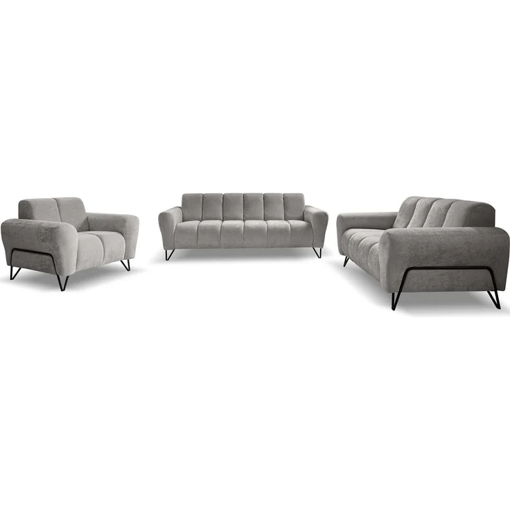 Beautysofa Polstergarnitur VOLARE mit Metallbeine in Schwarz, 3-Sitzer Sofa +2-Sitzer Sofa + Sessel – Bild 2