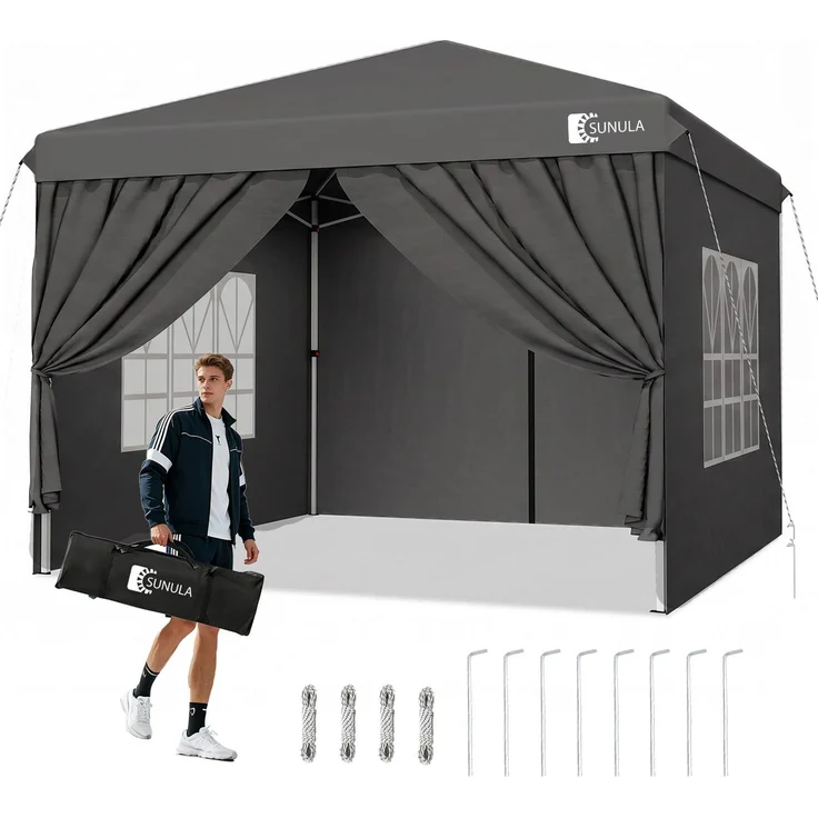 Sunula Pavillon 3x3 Wasserdicht Stabil Winterfest mit 4 Seitenwänden, Faltpavillon 3x3 m mit Verdickten Röhren, Partyzelt Gartenpavillon Faltzelt, (Anthrazit, 3x3 Mit Seitenwänden)