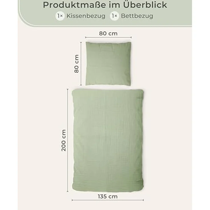 Laynenburg Bettwäsche Musselin aus 100% Baumwolle in 135x200 oder 155x220 cm, atmungsaktiv & bügelfrei – 3 lagig mit Reißverschluss & Haltebändern – Bild 4