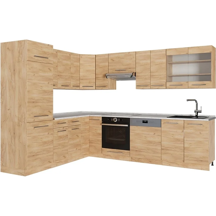 Eckküche Fame-Line Goldkraft Eiche/Goldkraft Eiche 287 x 227 cm, AP Marmor Vicco – Bild 1