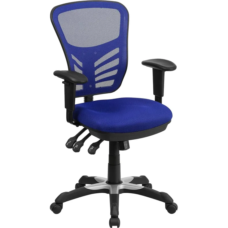 Flash Furniture Bürostuhl mit mittelhoher Rückenlehne – Ergonomischer Schreibtischstuhl mit verstellbaren Armlehnen und Netzstoff – Perfekt für Home Office oder Büro – Blau