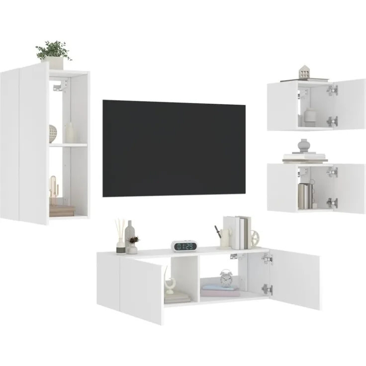 vidaXL 4-tlg. TV-Wohnwand mit LED-Leuchten Weiß 3216881