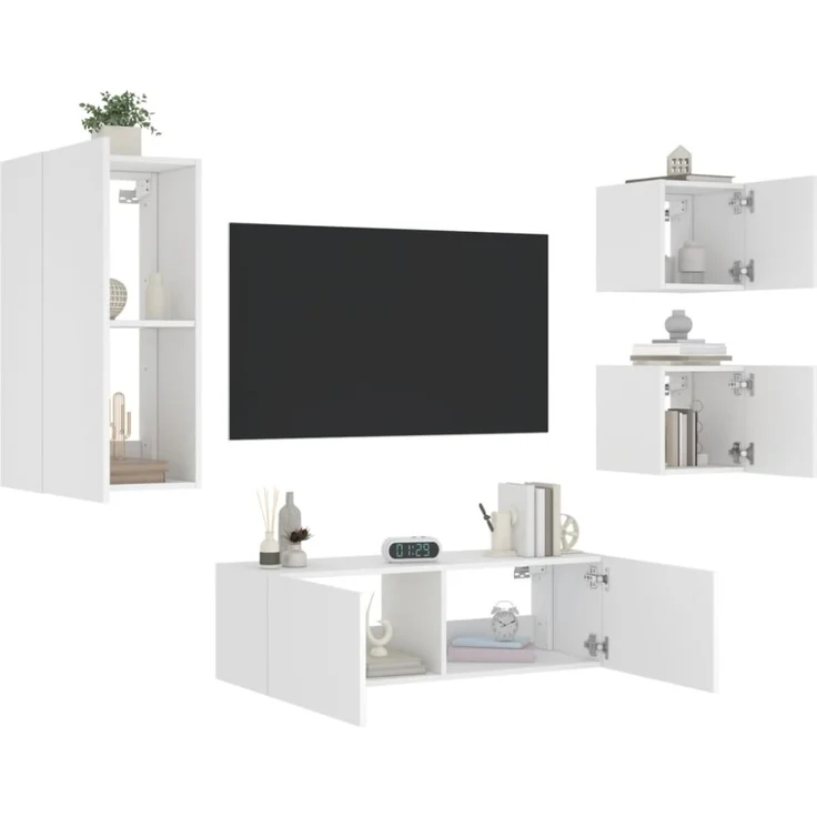 vidaXL 4-tlg. TV-Wohnwand mit LED-Leuchten Weiß 3216881 – Bild 1