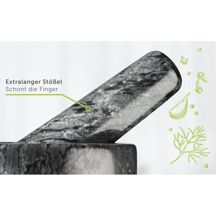 madeco Mörser mit Stößel Marmor Ø 14 cm - Perfekt geeignet für Gewürze, Kräuter & Nüsse - Steinmörser Set mit praktischem Antirutsch-Pad - Design Marmor Mörser & Stößel groß – Bild 9
