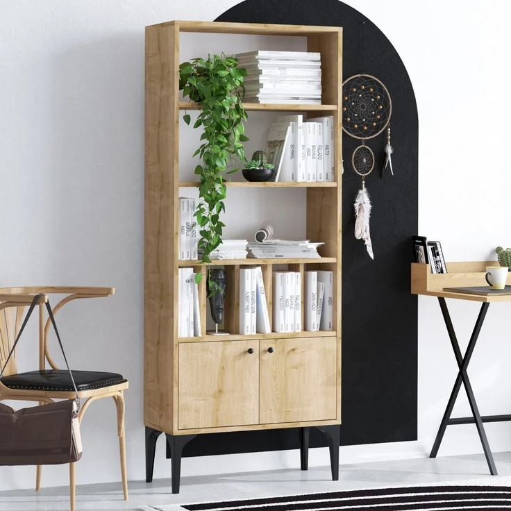 Calicosy 'POLLUX' Regal mit Bücherregal 8 Regale 2 Türen H175 cm - Helles Holz – Bild 3