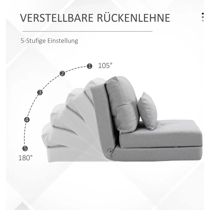 HOMCOM Schlafsessel, Leinen, Metall, Grau, 80L x 60B x 56H cm – Bild 4