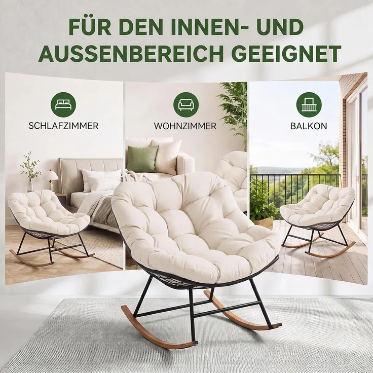 Aoxun Schaukelstuhl Outdoor,Schaukelsessel für Indoor,Relaxsessel Garten,92.5x 104x77.5cm, Wetterfester Gartenstuhl Bequem,bis 150KG, Beige – Bild 6