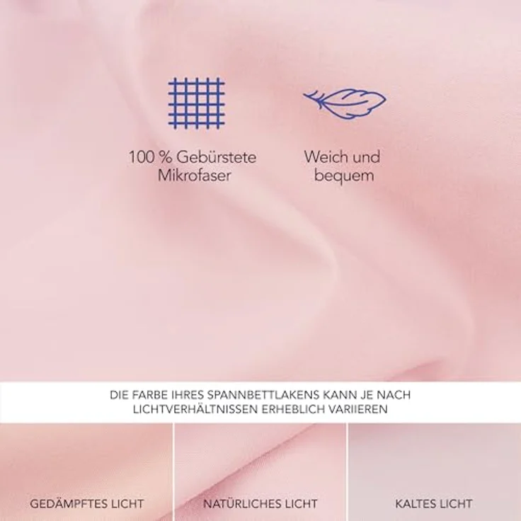 Dreamzie Spannbetttlaken 200x200 cm - Hoher Steg bis 33 cm - 100% Mikrofaser - Rosa - Schadstoffgeprüft (Oeko TEX), Bettlaken mit Gummizug – Bild 5