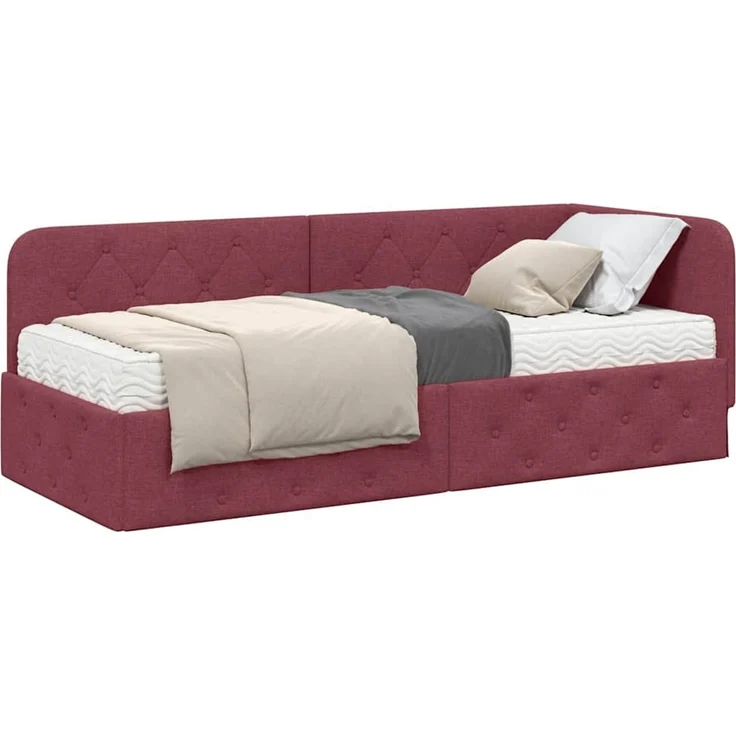 vidaXL Eckbettgestell mit Matratze Weinrot 80 x 200 cm Stoff 3394032 – Bild 2