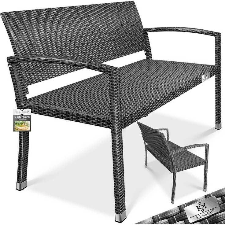 KESSER® Gartenbank Polyrattan 2-Sitzer Wetterfest | Rattan-Sitzbank UV-Beständig & bis 320kg belastbar | Balkon-Bank 125x62x90cm | Garten-Möbel mit ergonomischen Armlehnen | Für 2 Personen Anthrazit – Bild 5