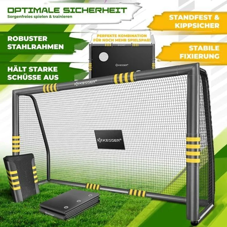 KESSER® Fußballtor für Garten, Outdoor Schusstraining, UV-beständigem Netz, Stahlrahmen mit Polsterung, Erdhaken, Luftpumpe, Hütchen, mit Torwand, Anthrazit, 120 x 60 x 180 cm – Bild 5