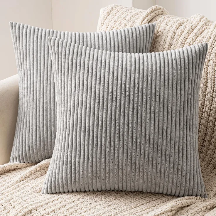 MIULEE 2er Set Kissenbezüge Kord Kissenhülle Dekorative Kissenbezug Sofakissen Couchkissen Dekokissen Zierkissenbezug Deko Kissenhülle mit Verstecktem Reißverschluss 50x50 cm Hellgrau
