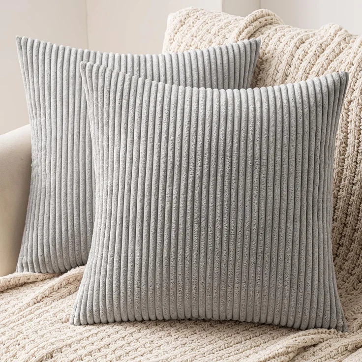 MIULEE 2er Set Kissenbezüge Kord Kissenhülle Dekorative Kissenbezug Sofakissen Couchkissen Dekokissen Zierkissenbezug Deko Kissenhülle mit Verstecktem Reißverschluss 50x50 cm Hellgrau