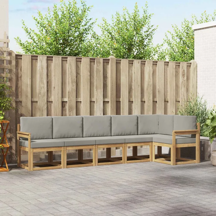 vidaXL Outdoor-Sofagarnitur mit Kissen 6 pcs Weiß und Hellgrau 3387690
