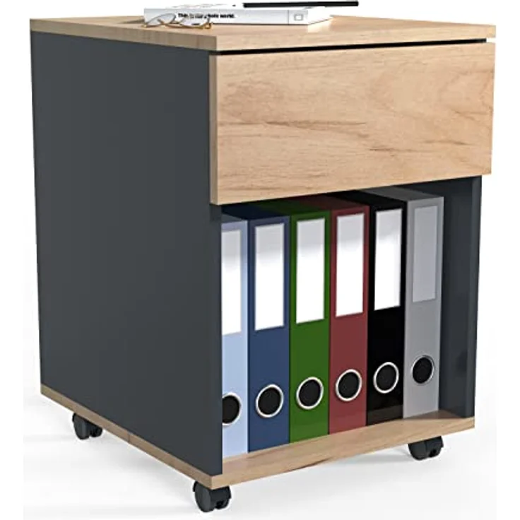 MID.YOU Rollcontainer Anthrazit, Honigeiche, 1 Schublade, erweiterbar, 39x55x45 cm, griffloses Öffnen – Bild 1