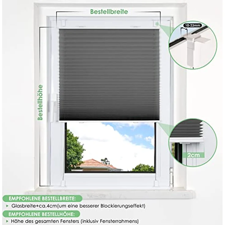 bobodeco Plissee ohne Bohren Klemmfix Faltrollo Jalousie Anthrazit 85x200 cm (BxH), Plisseerollo Sichtschutz und Sonnenschutz Blickdicht Easyfix lichtdurchlässig Rollo für Fenster & Tür – Bild 7