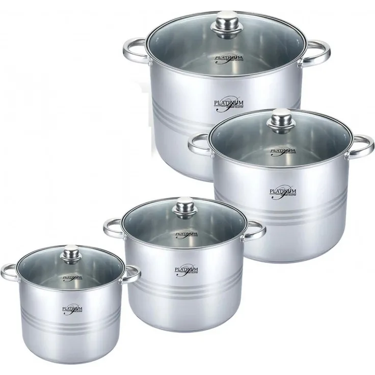 Kochtopf Topfset mit Glasdeckel Induktion Platinum Edelstahl 8-tlg. PL-11008