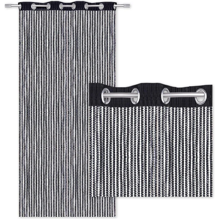 Fadenvorhang Lurex-Optik Fadengardine Türvorhang mit Ösen, trendige Dekoration in vielen verschiedenen Ausführungen erhältlich (140x250 cm / schwarz - jetblack) – Bild 2