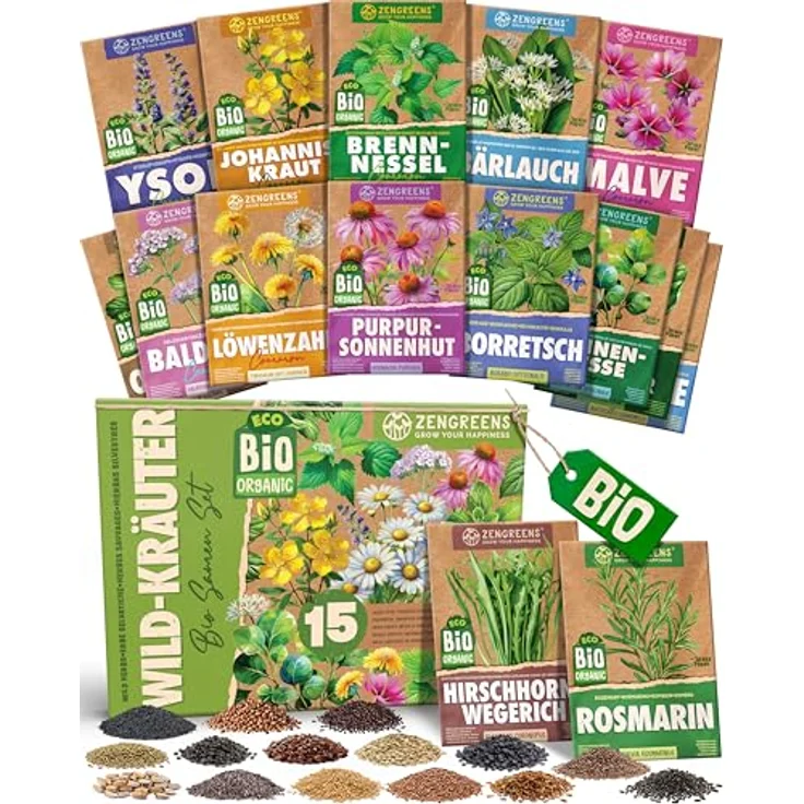 ZenGreens® - Bio Wildkräutersamen im 15er Set - 15 Wildkräuter Samen für den einfachen Anbau im Garten, Balkon oder Hochbeet - Pflanzensamen - Saatgut – Bild 2