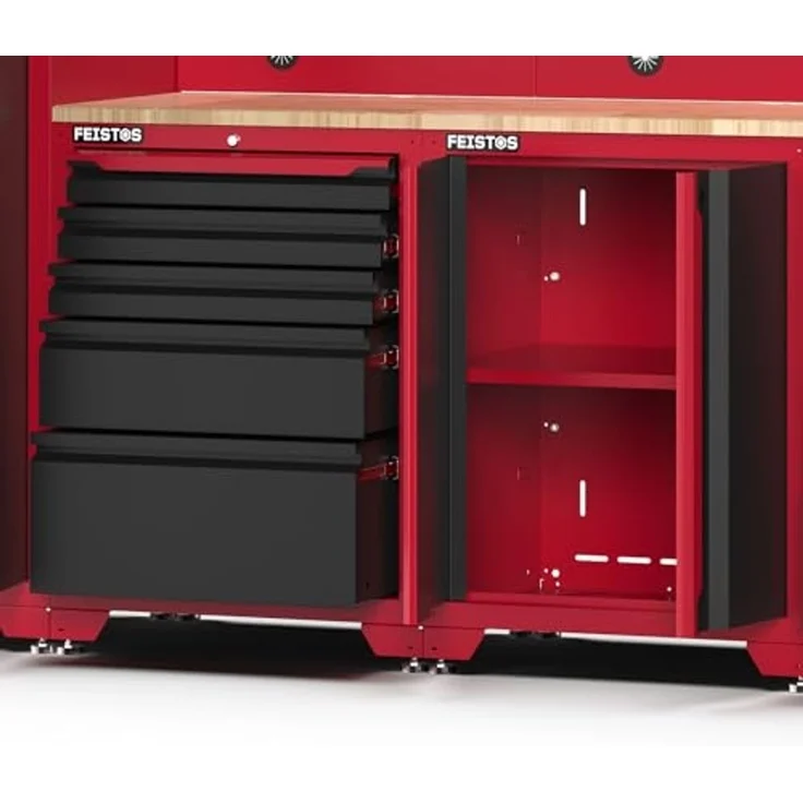 Feistos Werkstatteinrichtung "Juno 12", schwarz/rot, 462 x 46 x 198 cm (B x T x H),2 Hochschränke – Bild 6