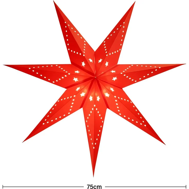 SALCAR LED Papierstern Weihnachten mit Beleuchtung, 3D Leuchtstern Fenster zum Aufhängen, 55cm Adventsstern mit E14 Lampe, LED Stern Weihnachtsdeko, Rot – Bild 2