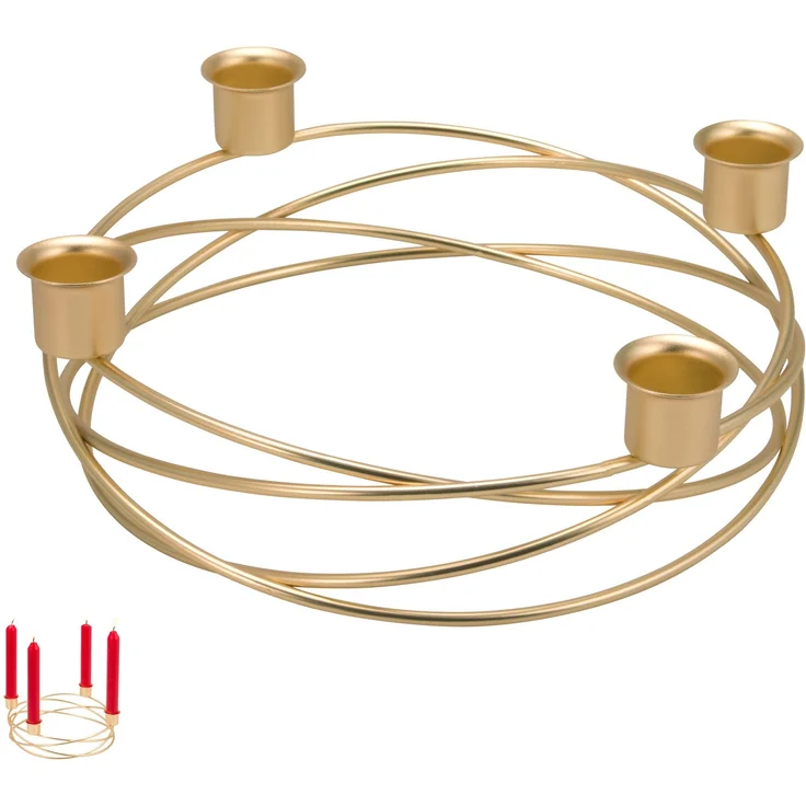 Kerzenhalter – Kranzform, für Stabkerzen / Tafelkerzen, Kerzenständer gold – Bild 1