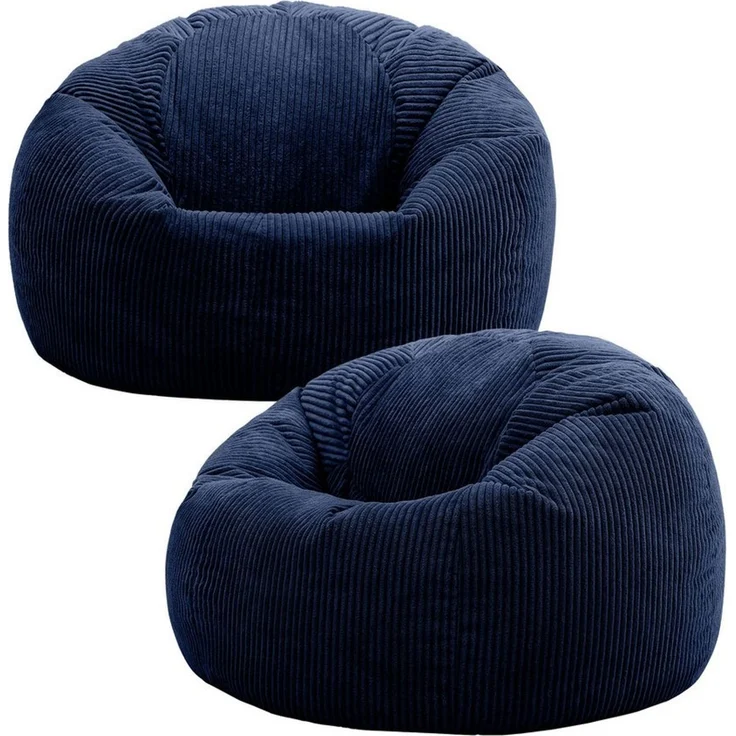 Icon Kingston Sitzsack Cord, Dunkelblau, 2er Pack, Sitzsack Erwachsene mit Füllung, Bean Bag, Cord Sessel, Lounge Sessel, Lounge Stuhl, Schlafzimmer, Wohnzimmer, Wohnzimmer Möbel – Bild 1