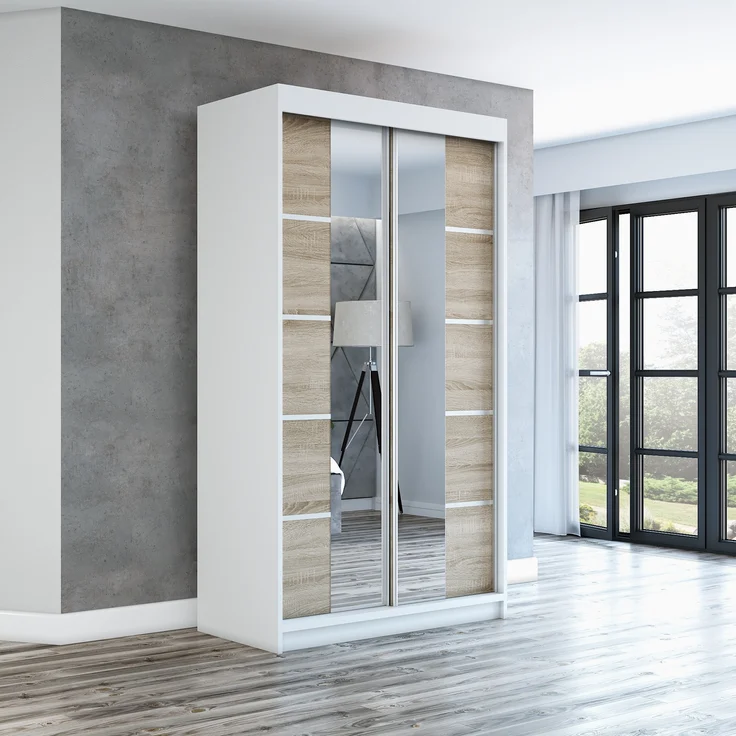 Schwebetürenschrank ERA 2-türig Schrank 120 cm (mit Spiegel) Farbe: Weiß , sonoma – Bild 2
