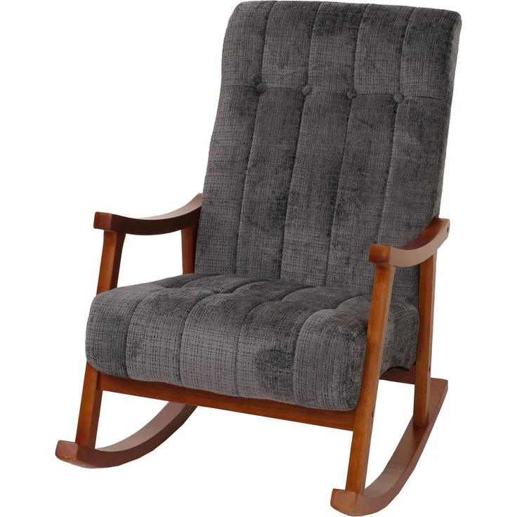 Schaukelstuhl HWC-K10, Relaxsessel, Holz FSC® Stoff/Textil Chenille (465g/m²) ~ dunkelgrau, Gestell Walnuss-Optik – Bild 9