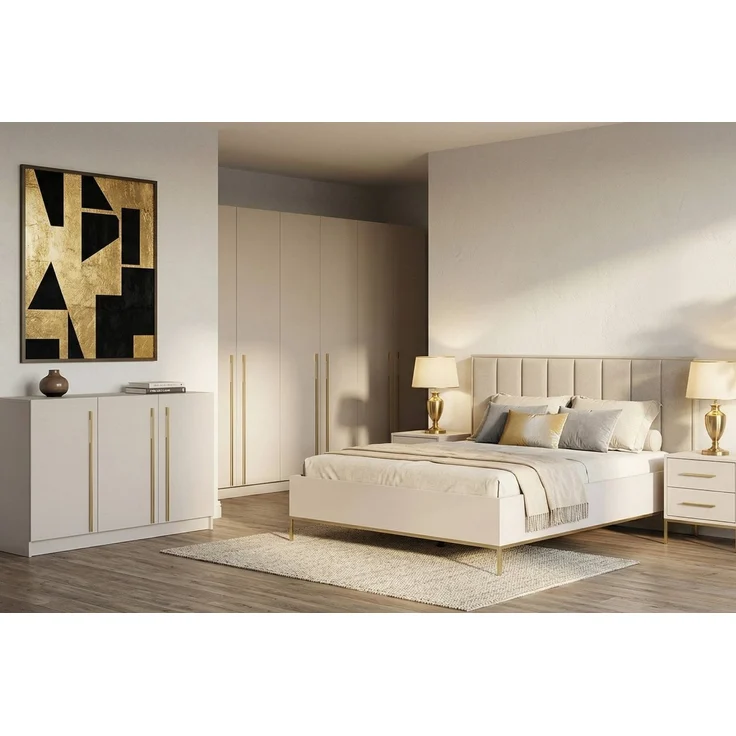 Deine Möbel 24 Schlafzimmer-Set D MIRELO Möbel-Set mit 4- oder 6-türigem Kleiderschrank in Kaschmir, (Set, 4-tlg, MIRELO - Kollektion), Kleiderschrank 200 oder 230 cm, 3-türiger Kommode und 2 Nachttischen – Bild 2
