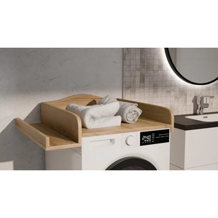regalik Wickelaufsatz für Waschmaschine – Wickelauflage 60x70 cm – Laminierte Holzplatte – Evoke Eiche – 82 x 72 x 10 cm – Sicherer & Platzsparender Wickeltischaufsatz – Bild 5
