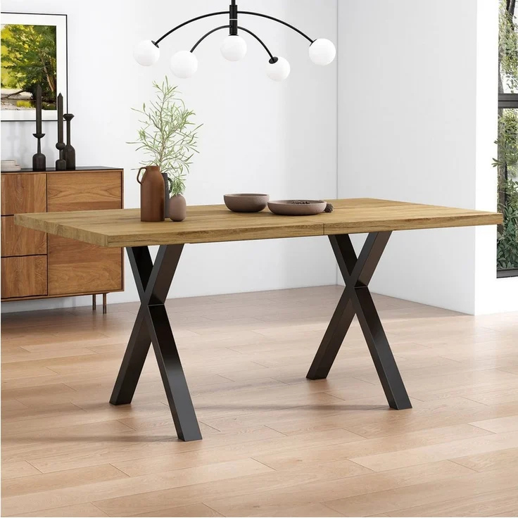 SOFTWEARY Esstisch (Holzoptik, 1-St, 140/80/76 cm), Metallgestell – Bild 2