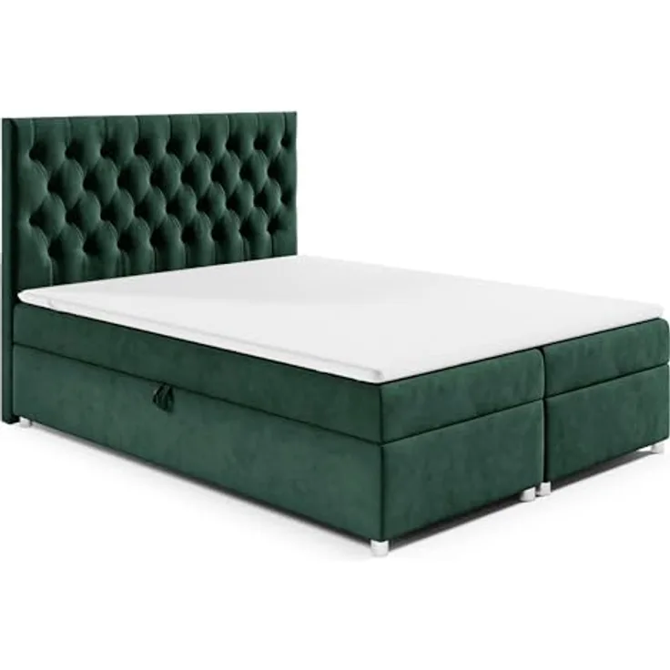 Best For Home Boxbett Trinity K-14, Boxspringbett mit Bettkasten, Grün, 200x200 cm, Höhe ca. 18 cm