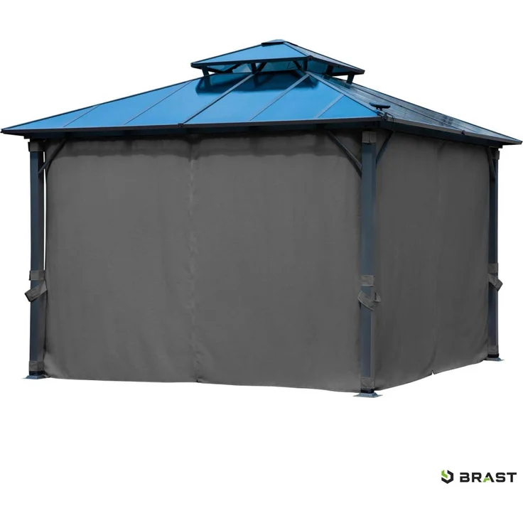 BRAST Pavillon Aluminium Pagode 3,5x3,5m Grau inkl. Moskitonetz festes Dach wasserdicht stabil UV-Schutz – Bild 8