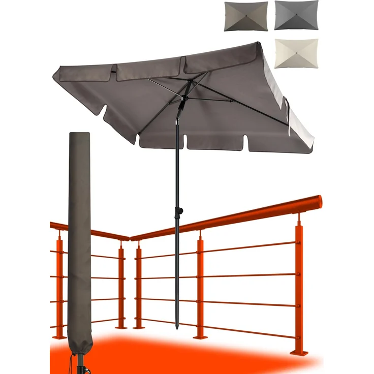 4smile Sonnenschirm Balkon in Taupe - Sonnenschirm rechteckig 200x125 cm mit UV50+ Sonnenschutz | Balkon Schirm knickbar höhenverstellbar | Robuster Balkonschirm für optimalen Schatten