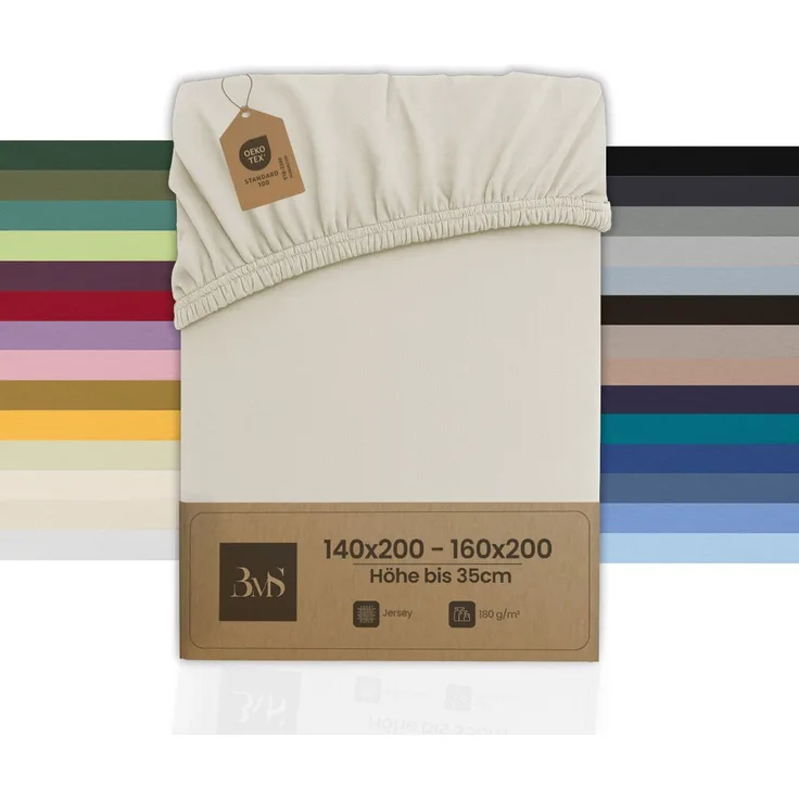 Jersey Spannbettlaken natur 140x200 - 160x200 cm Höhe bis 35cm