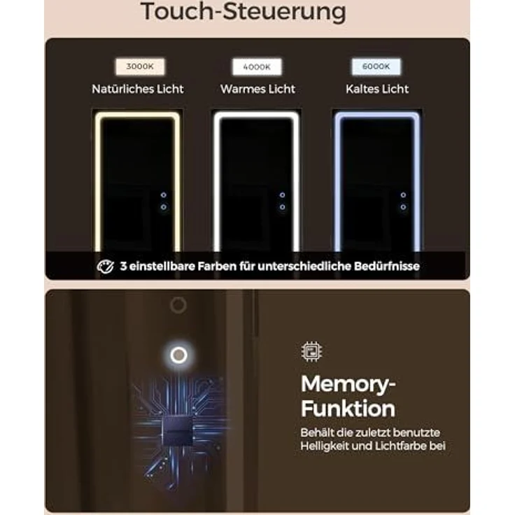 SONGMICS Schmuckschrank mit LED-Beleuchtung und Spiegel, Spiegelschrank, abschließbar, Spiegel mit Rahmen, einstellbare Helligkeit, platzsparend, Geschenkidee, wolkenweiß JJC008W03 – Bild 3