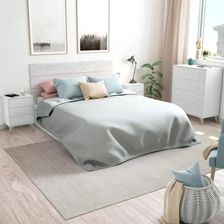 Habitdesign, modernes Kopfteil mit 2 Nachttischen für Doppelbett, Schlafzimmer-Set in Artik weiß & Velho-Weiß, viel Stauraum, Maße: 240 x 116 x 33,5 cm (B x H x T), Modell Sweet – Bild 2
