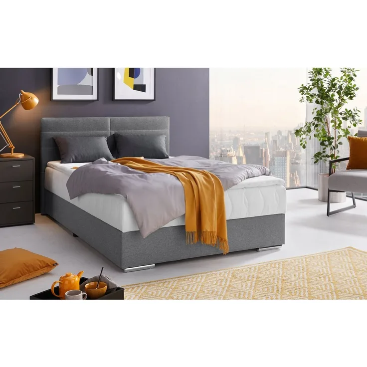 COTTA Boxbett TOM, Stauraumbett mit Bettkasten & 5-Zonen-TFK-Matratze H3, Komfortschaumtopper, Struktur-oder Karostoff, 90/120/140 cm x 200 cm