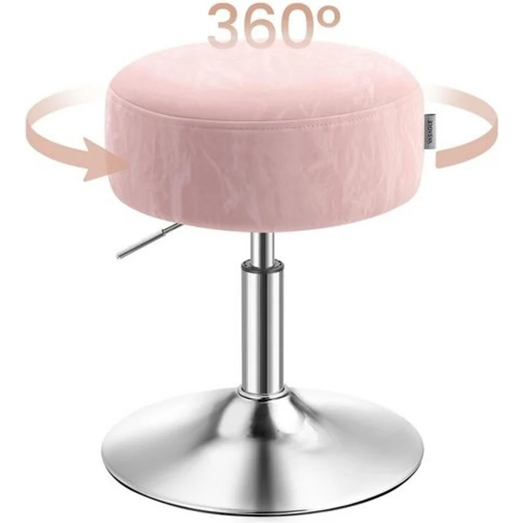 Schminkhocker, Schminkstuhl, Sitzhocker, höhenverstellbar, 360° drehbar, PU, dicke Polsterung, für Schlafzimmer, Küche, Esszimmer, pastellrosa – Bild 3