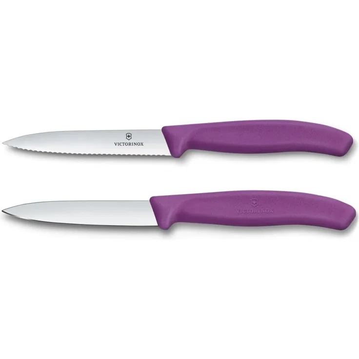 Victorinox Swiss Classic, Tomaten- und Gemüsemesser-Set, 2teilig, Extra Scharfe Klinge, Kunststoffgriff, Rostfreier Stahl, Swiss Made, Violett
